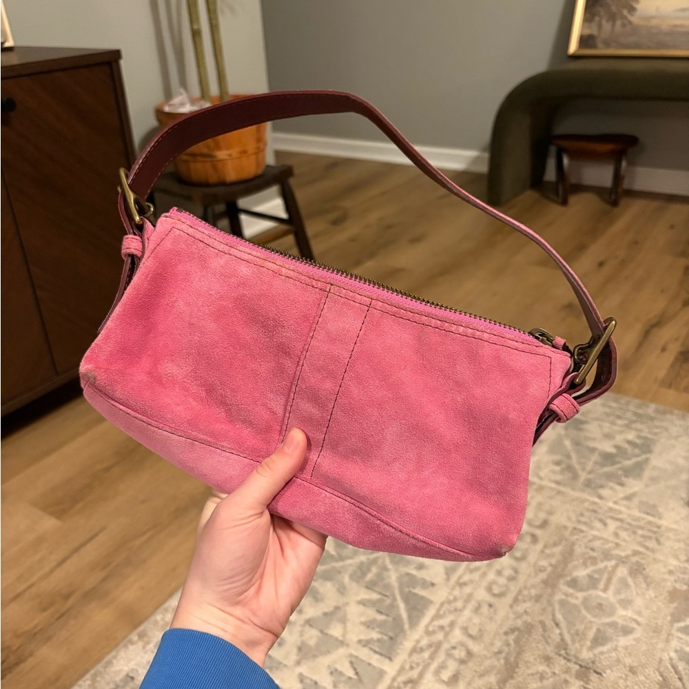 Y2K Pink Suede Coach Hamptons Demi Baguette Shoulder Bag - Picture 6 of 8
